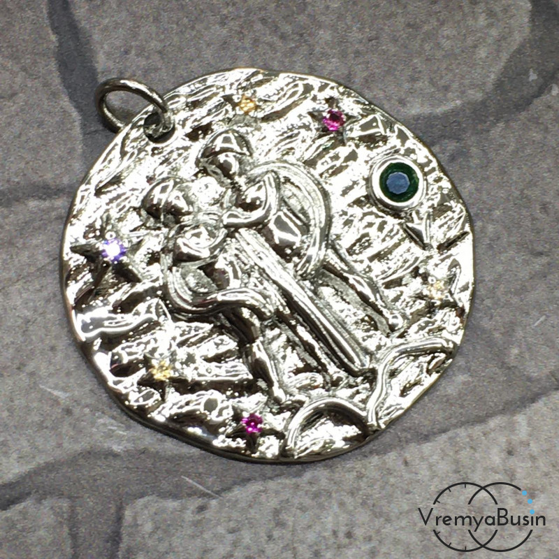 Подвеска "Знак зодиака" из латуни с родиевым покрытием и фианитами (1 шт.)