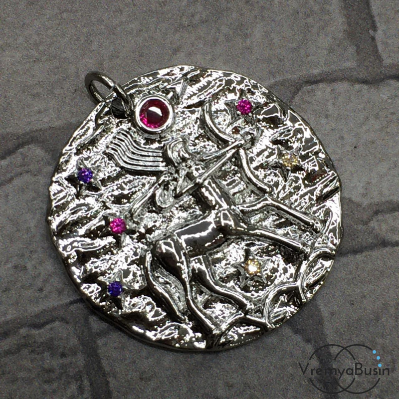 Подвеска "Знак зодиака" из латуни с родиевым покрытием и фианитами (1 шт.)