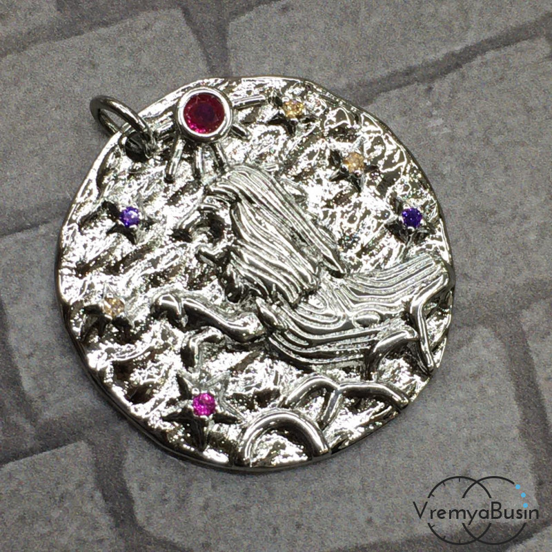 Подвеска "Знак зодиака" из латуни с родиевым покрытием и фианитами (1 шт.)