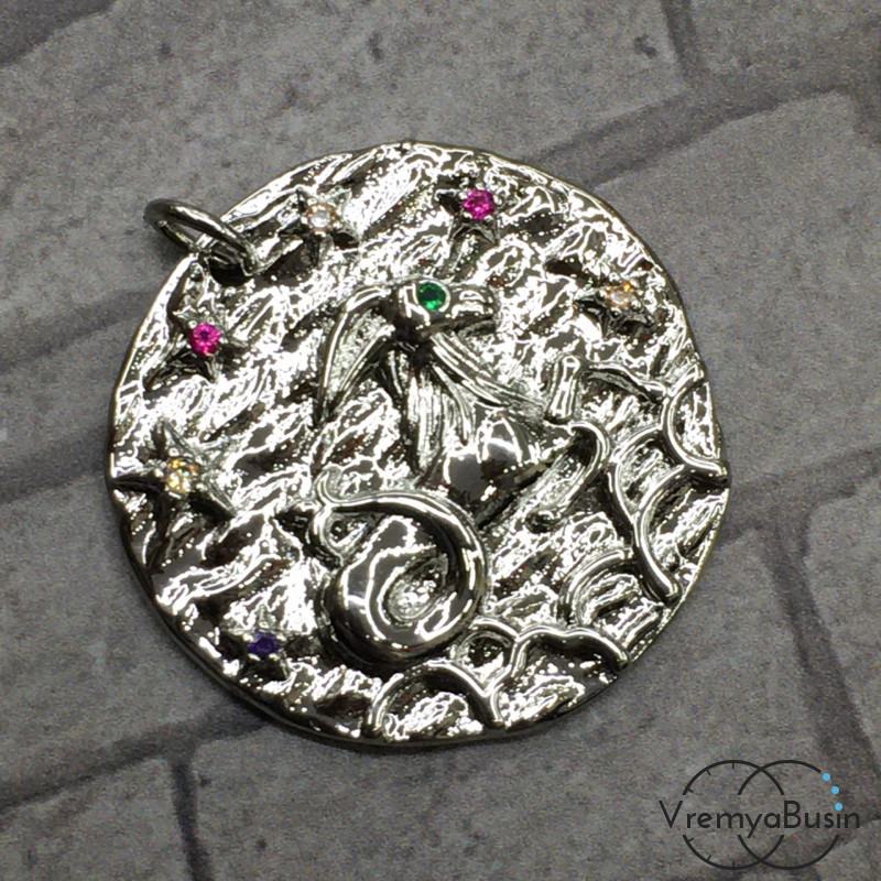 Подвеска "Знак зодиака" из латуни с родиевым покрытием и фианитами (1 шт.)