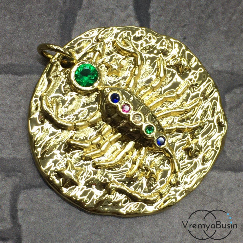 Подвеска "Знак зодиака" из латуни с позолотой и фианитами (1 шт.)