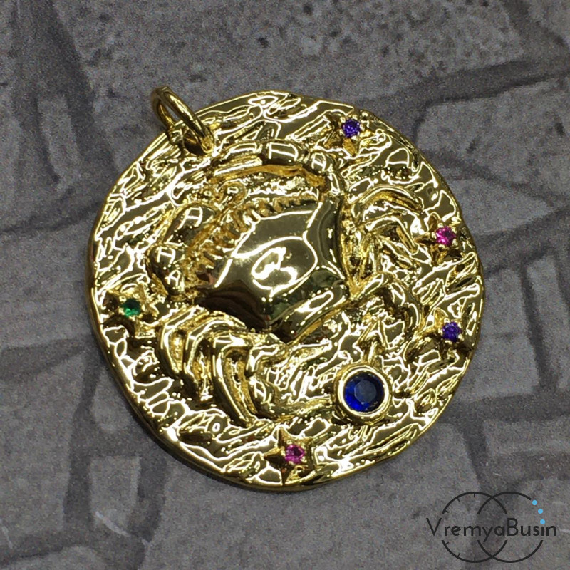 Подвеска "Знак зодиака" из латуни с позолотой и фианитами (1 шт.)