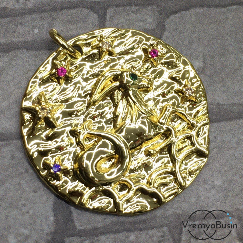 Подвеска "Знак зодиака" из латуни с позолотой и фианитами (1 шт.)