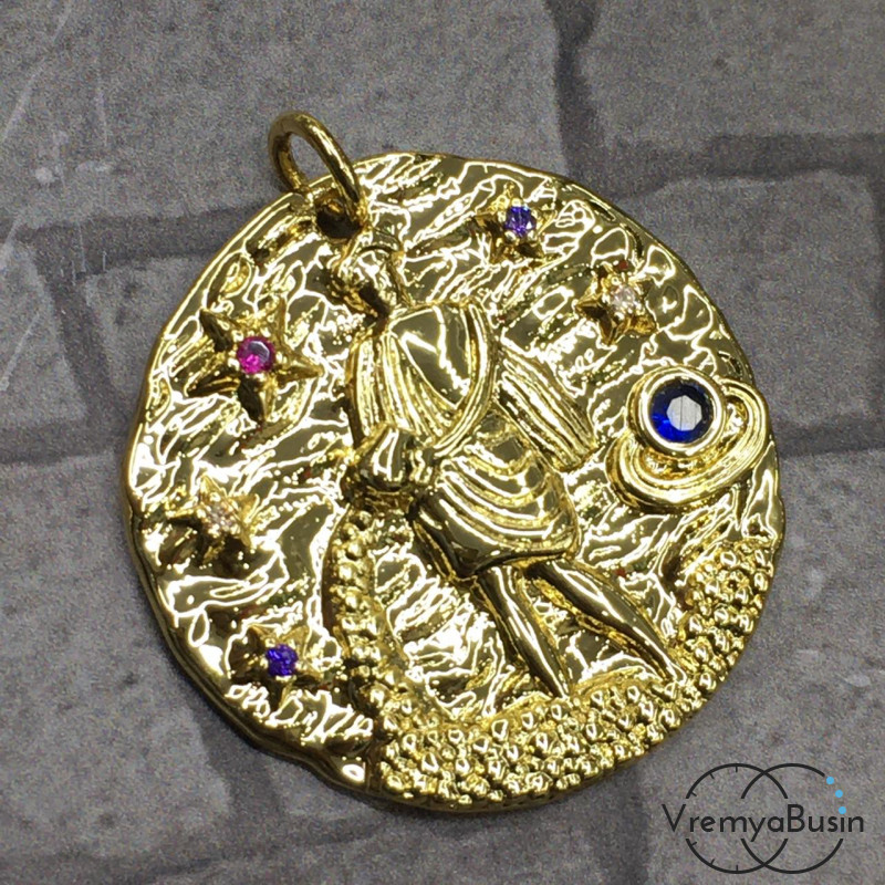 Подвеска "Знак зодиака" из латуни с позолотой и фианитами (1 шт.)