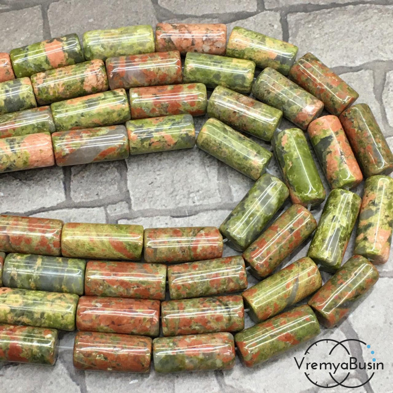 Унакит, трубочка гладкая 8х15 мм (1/2 нити, ок. 11 шт.)