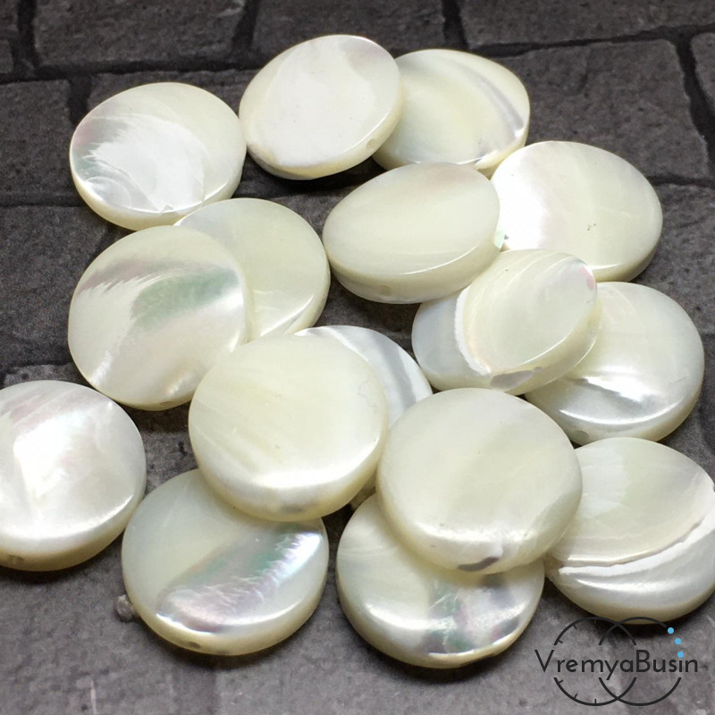 Перламутр натур. белый,  таблетка гладкая 15 мм         (1 шт.)
