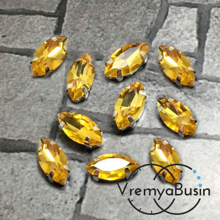 Стразы из стекла в цапах под серебро. Лодочка 5х10 мм CITRINE (1 шт.)