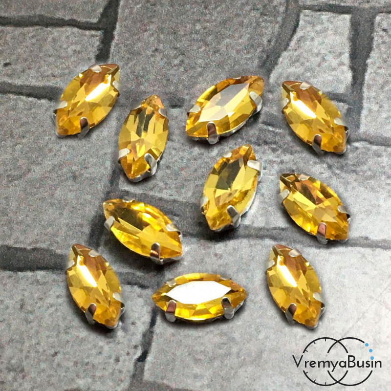 Стразы из стекла в цапах под серебро. Лодочка 5х10 мм CITRINE (1 шт.)