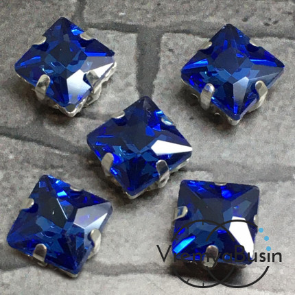 Стразы из стекла в цапах под серебро. Квадрат 8 мм BLUE (1 шт.)