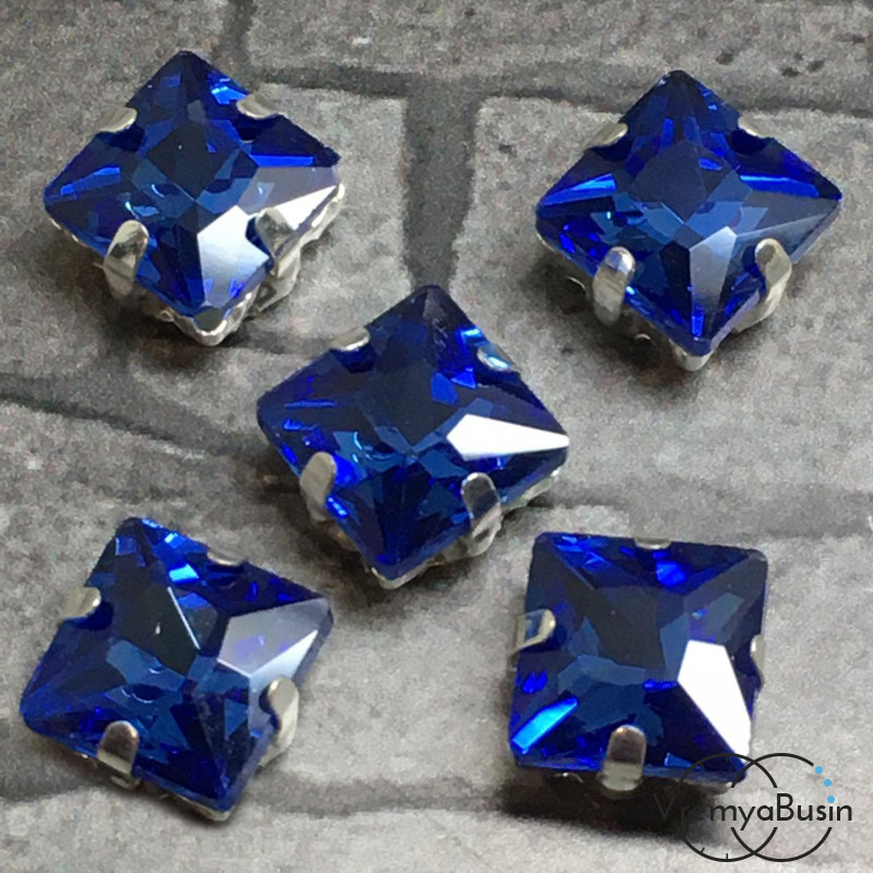 Стразы из стекла в цапах под серебро. Квадрат 8 мм BLUE (1 шт.)