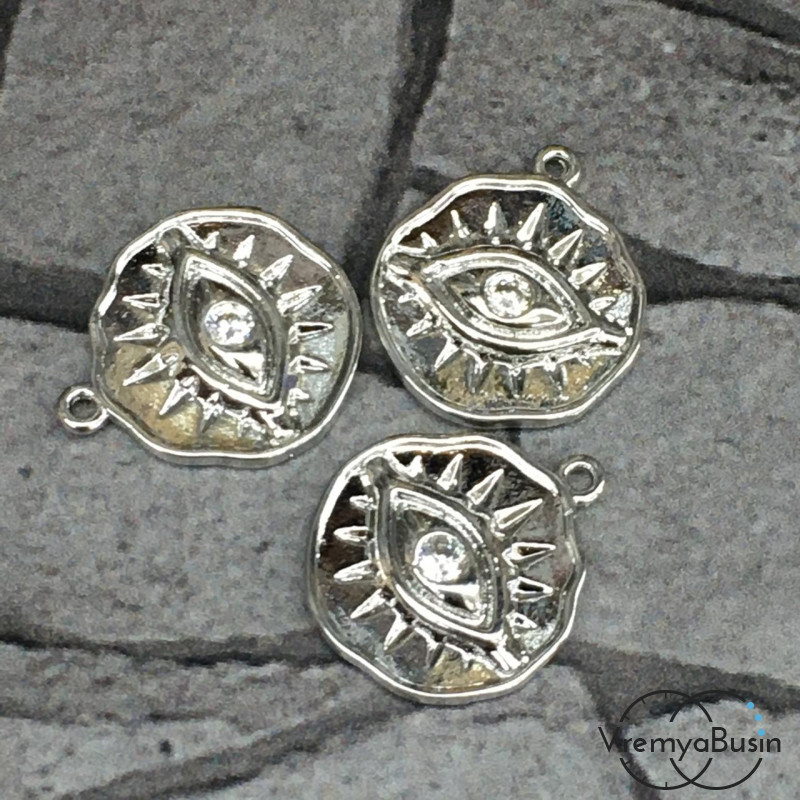 Подвеска "Монета" из латуни с родиевым покрытием (1 шт.)