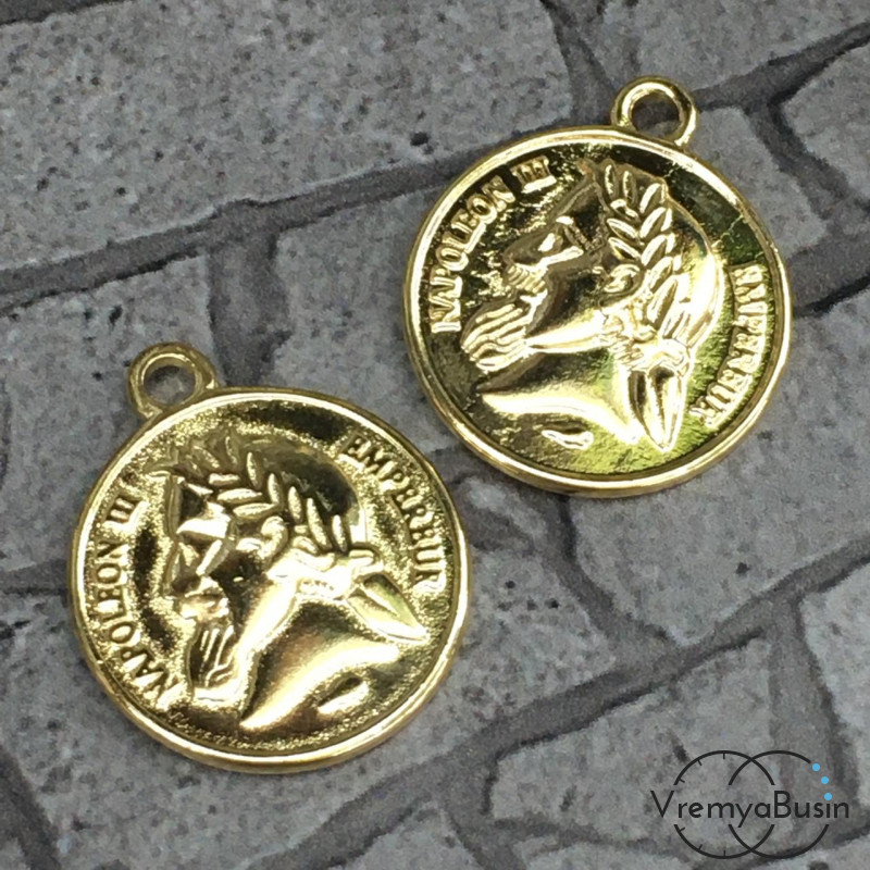Подвеска "Монета" из латуни с позолотой (1 шт.)