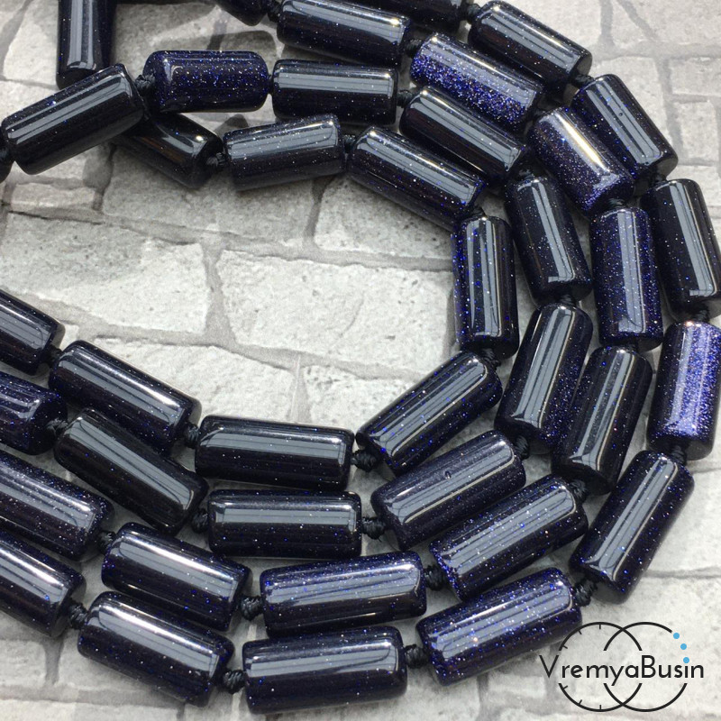 Авантюрин синий, трубочка гладкая 8х15 мм (1/2 нити, ок. 11 шт.)