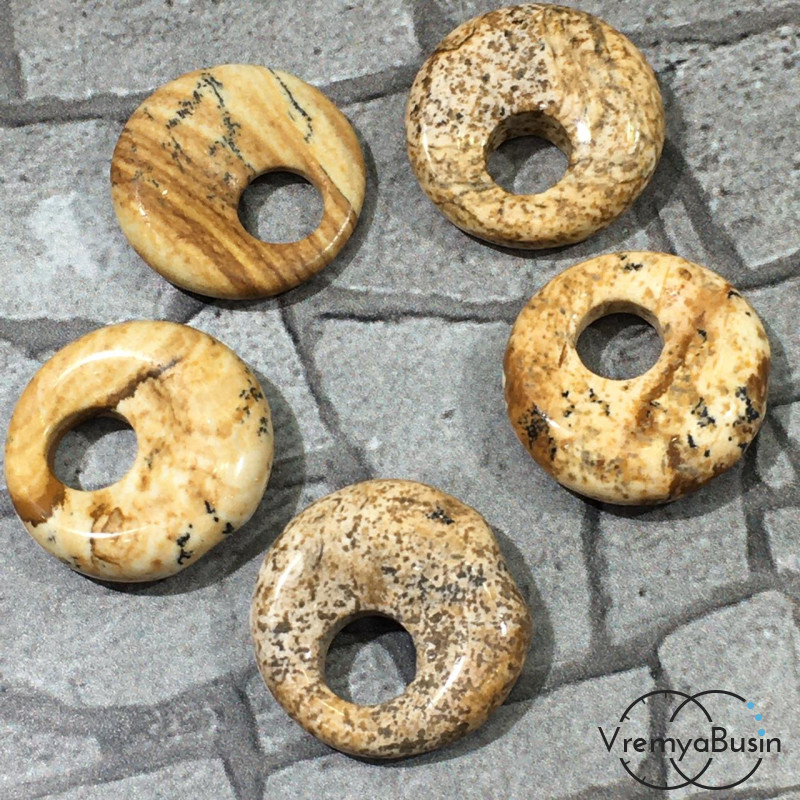 Яшма пейзажная. Кулон из камня пончик, бублик 18 мм (1 шт.)