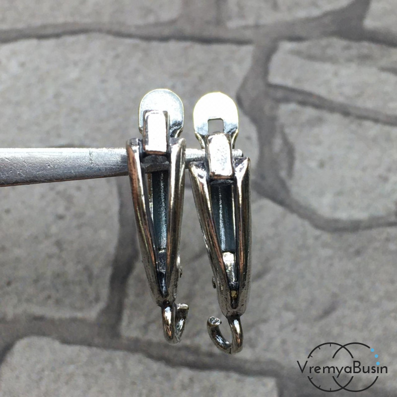 Швензы с английским замком, покрытие мельхиор, цв. серебро (1 пара)