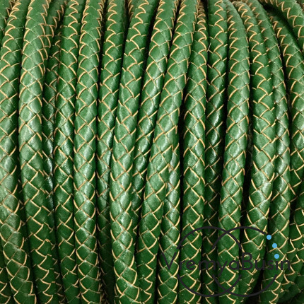 Шнур кожаный диам. 6 мм, цв. зеленый (1/2 метра)