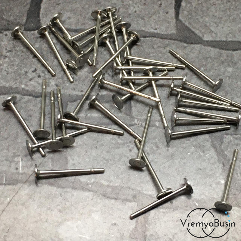 Металлические пуссеты гвоздики, 3х12 мм, цв. никель (10 пар)