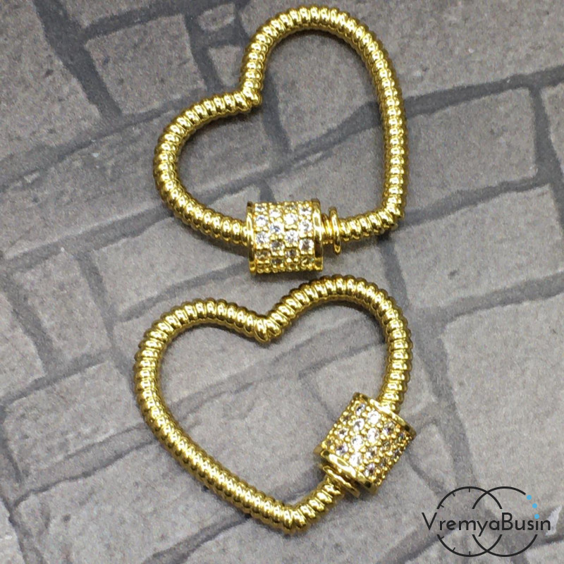 Замок с винтом, латунь с позолотой и фианитами (1 шт.)