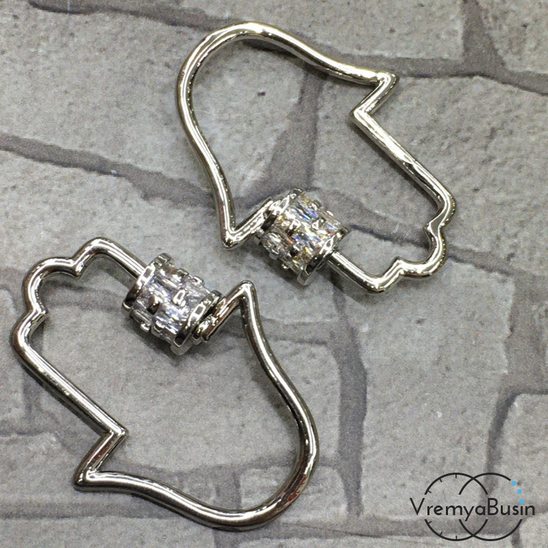 Замок с винтом, латунь с родиевым покрытием и фианитами (1 шт.)