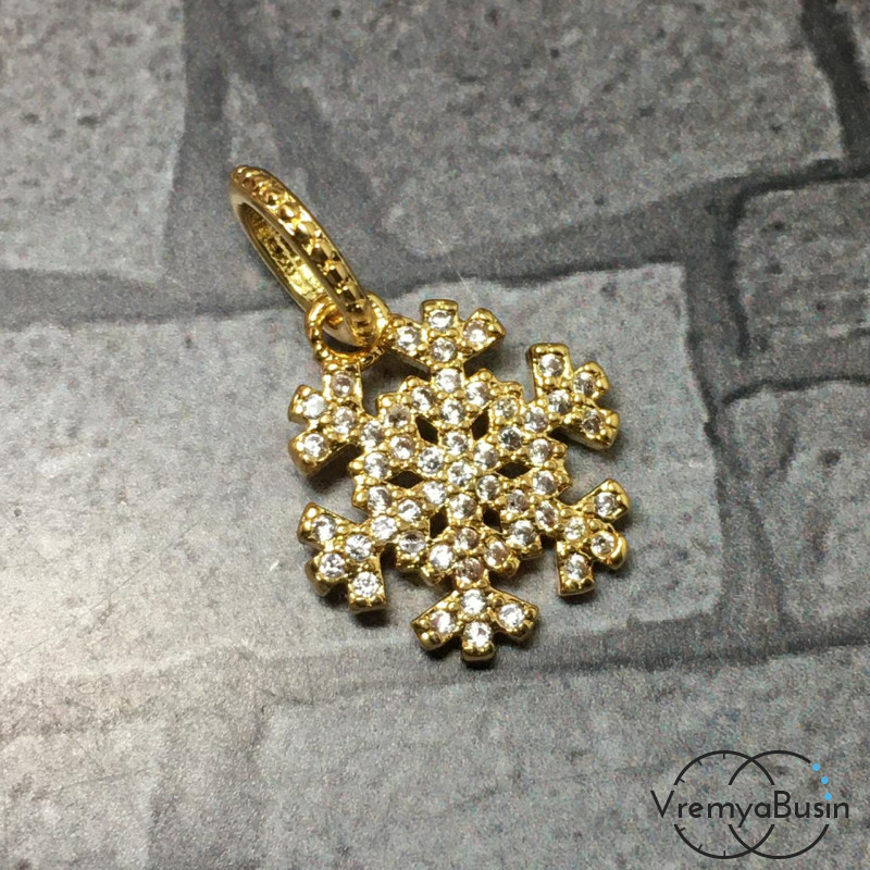 Подвеска с фианитами "Снежинка", 13х15 мм, латунь с позолотой (1 шт.)