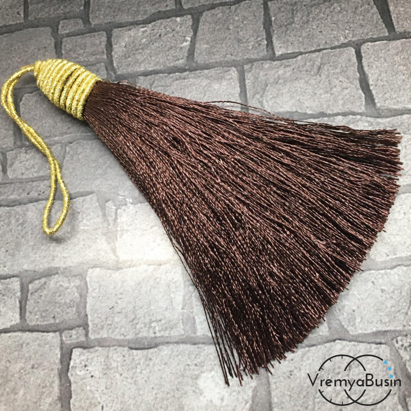 Кисть шелковая 9 см., с петелькой и золотой шапочкой (1 шт.)