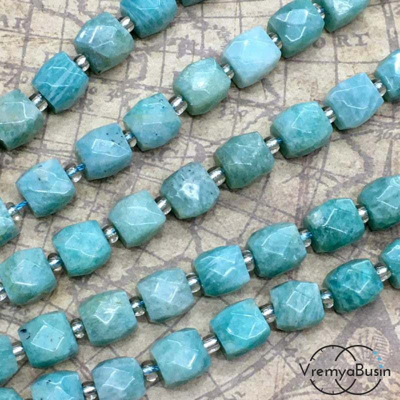 Амазонит, бусины кубики граненые ок. 10 мм (нить, ок. 30 шт.)
