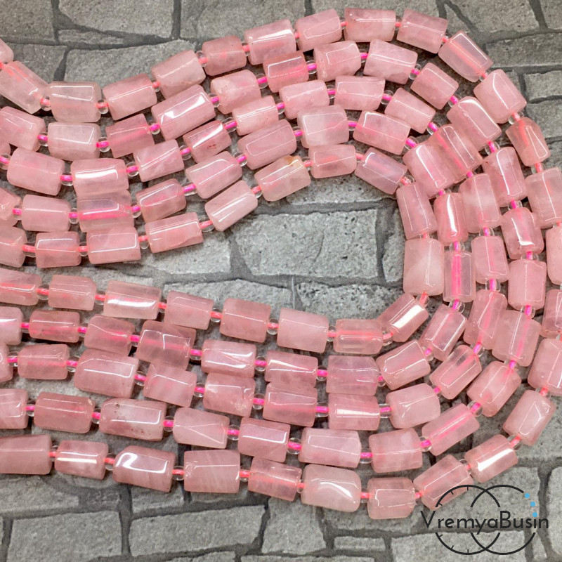 Розовый кварц натур., трубочка с гранями, ок. 6х8 мм (нить, ок. 35 шт.)