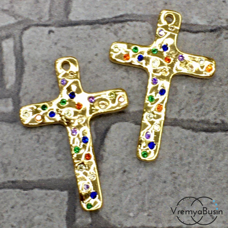 Подвеска из латуни с позолотой и цветными фианитами (1 шт.)