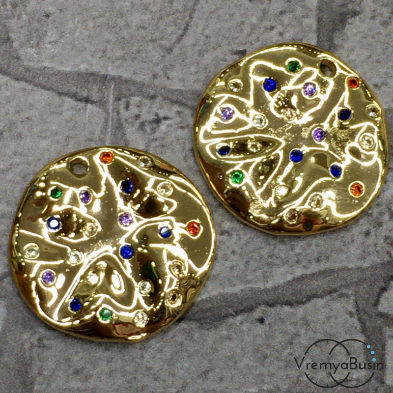 Подвеска из латуни с позолотой и цветными фианитами (1 шт.)