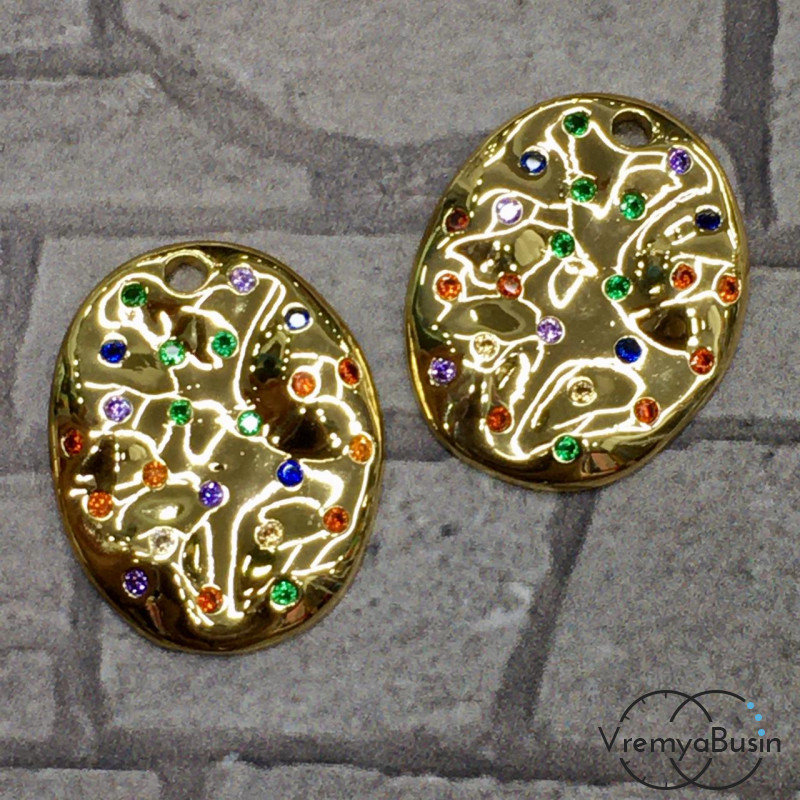 Подвеска из латуни с позолотой и цветными фианитами (1 шт.)