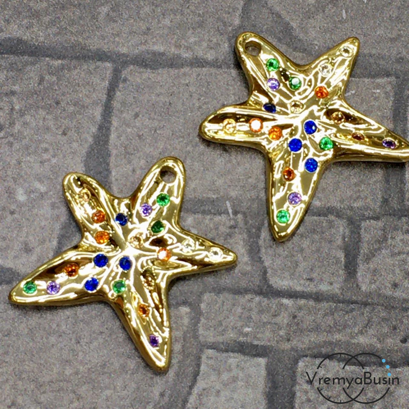 Подвеска из латуни с позолотой и цветными фианитами (1 шт.)