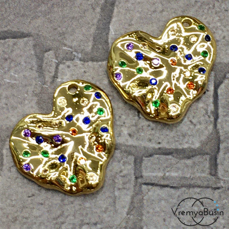 Подвеска из латуни с позолотой и цветными фианитами (1 шт.)