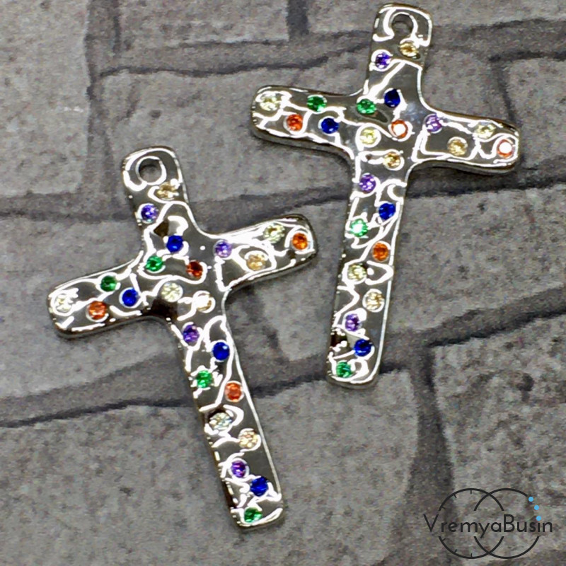 Подвеска из латуни с родиевым покрытием и цветными фианитами (1 шт.)