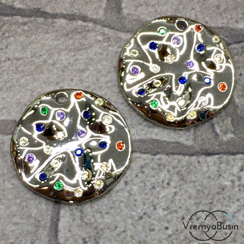 Подвеска из латуни с родиевым покрытием и цветными фианитами (1 шт.)