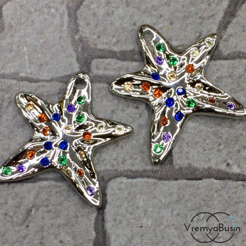 Подвеска из латуни с родиевым покрытием и цветными фианитами (1 шт.)