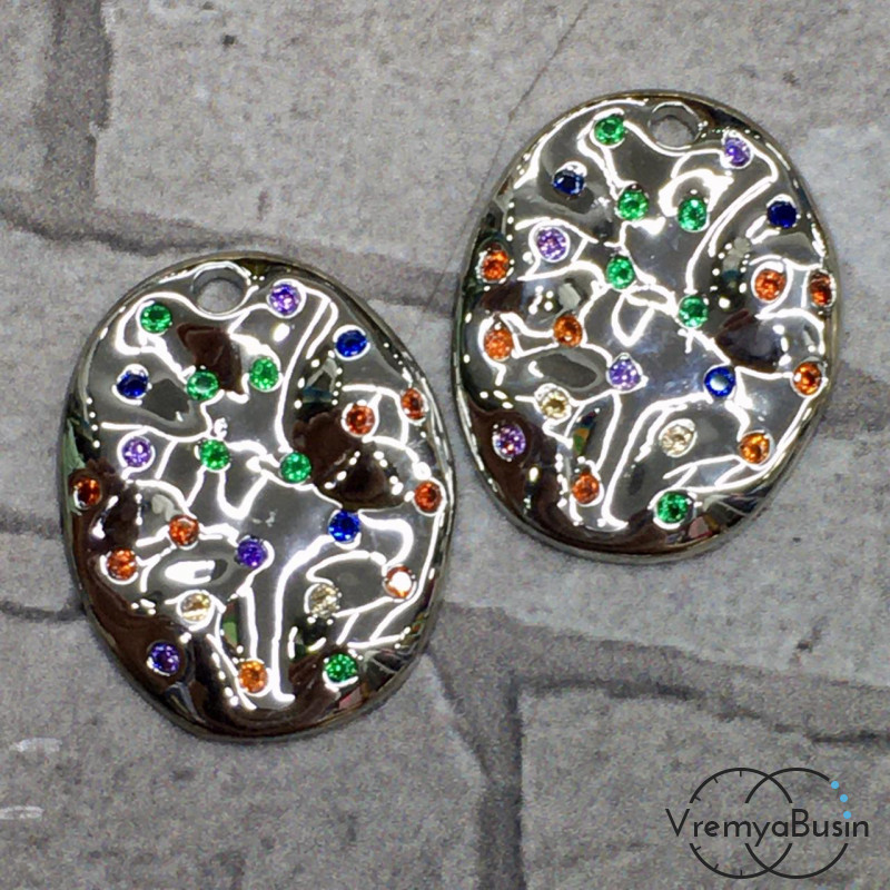 Подвеска из латуни с родиевым покрытием и цветными фианитами (1 шт.)