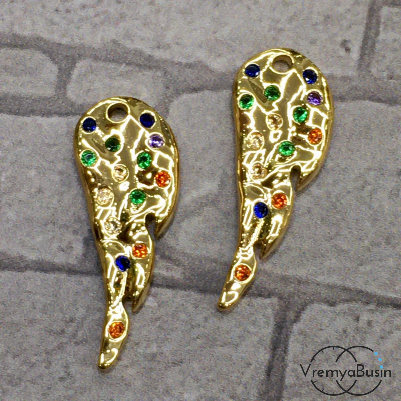 Подвеска из латуни с позолотой и цветными фианитами (1 шт.)