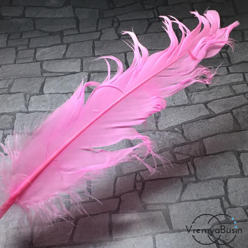 Перо гусиное кудрявое, длина 15-20 см, цвет розовый (1 шт.)