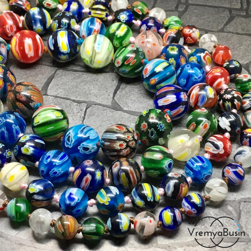 Бусины стеклянные Миллефиори, шарик гладкий 8-10-12-14 мм (1 шт.)