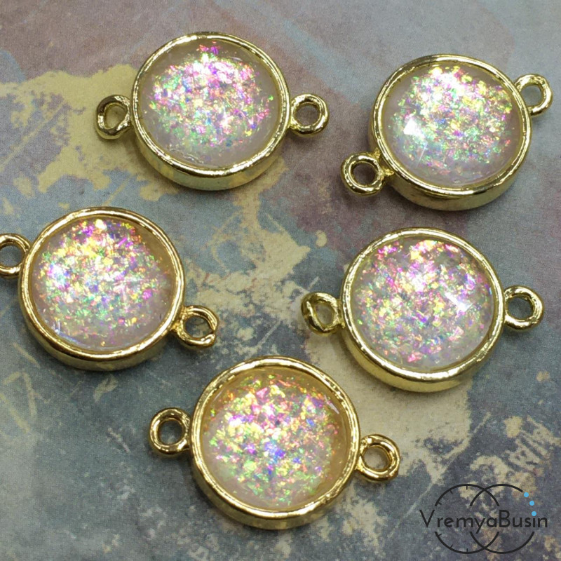 Коннектор со смолой,  круг 12х18 мм, латунь с позолотой (1 шт.)