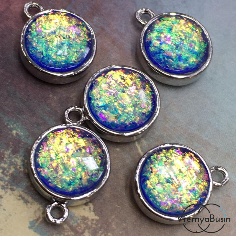 Подвеска со смолой,  круг 12х16 мм, латунь с родиевым покрытием (1 шт.)