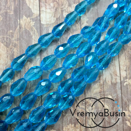 Капля из граненого стекла, 8х12 мм цв. БИРЮЗОВЫЙ (1/2 нити, ок. 30 шт.)