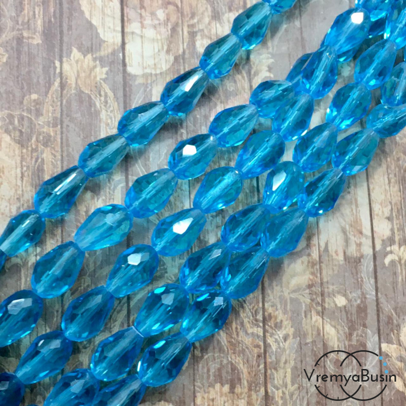 Капля из граненого стекла, 8х12 мм цв. БИРЮЗОВЫЙ (1/2 нити, ок. 30 шт.)