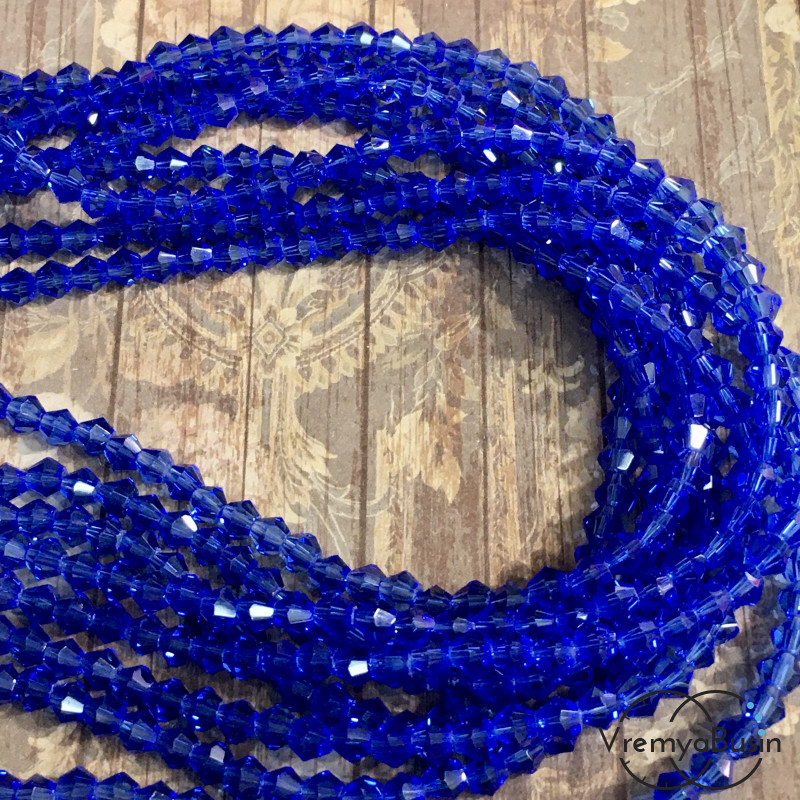 Бусины-биконусы из граненого стекла, 4 мм (нить, ок. 80 шт.)