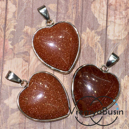 Авантюрин коричневый. Подвеска сердце в металлической оправе, 20 мм цв. серебро (1 шт.)