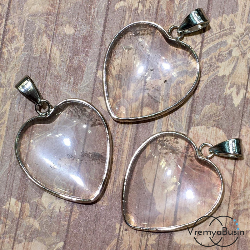 Горный хрусталь. Подвеска сердце в металлической оправе, 20 мм цв. серебро (1 шт.)