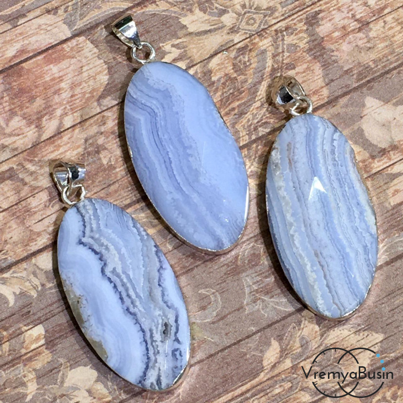 Сапфирин, голубой агат натур., подвеска в металлической оправе, 16х34 мм  (1 шт.)