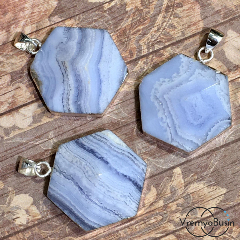 Сапфирин, голубой агат натур., подвеска в металлической оправе, 22х24 мм  (1 шт.)