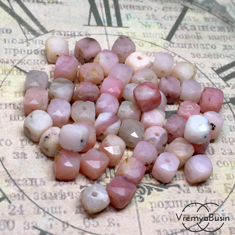 Опал розовый, кубик с ювелирной огранкой, 4х4 мм (1 шт.)