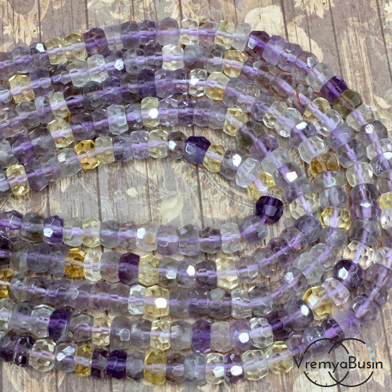 Аметрин натур., бусины рондели граненые ок. 4х7 мм (1/2 нити, ок. 40 шт.)
